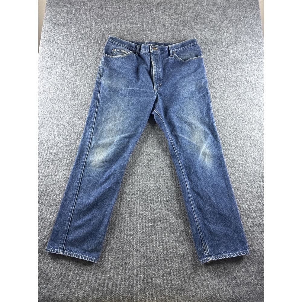 VINTAGE Lee Jeans Mens 41x32 Blue Stone Wash Cotton Distressed Workwear Made USA